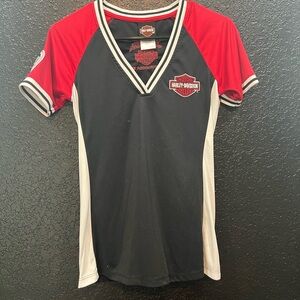 Harley-Davidson Black and Red V-Neck T-Shirt